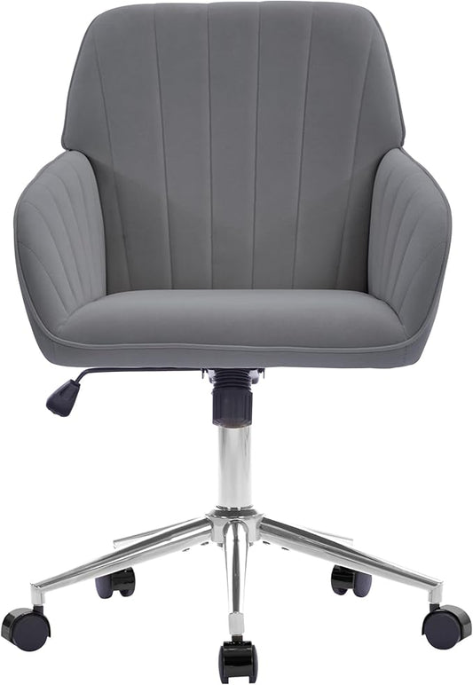 YITAI Velvet Office Desk Armchairs with Silver Base and Wheels,Modern Height Adjustable 360 Degree Swivel Upholstered Vanity Chairs for Living/Room Bedroom/Study,Gray