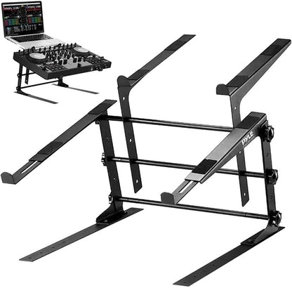 Pyle Portable Dual Laptop Stand - Standing Table with Adjustable Height, Ergonomic Design & Anti-Slip Prongs for DJ Mixer, Sound Equipment, Workstation, Gaming & Home Use - PLPTS38, Black (Pack of 6)