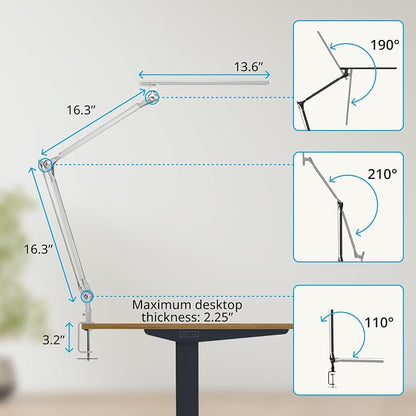 UPLIFTDESK E7 LED Desk Lamp with Clamp - 3 Color Mode Architect Desk Lamp | Dimmable Desk Lights for Home Office, Computer Desk Light with Adjustable Swing Arm, Modern Desk Lamp for Standing Desk