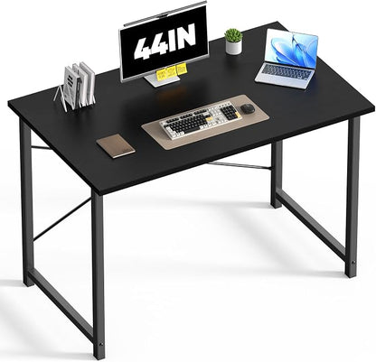 DUMOS 44 in Computer Desk for Home Office, Modern Study Work Table Simple Style for Bedroom, Writing Desks with X-Shaped Reinforcement, Black
