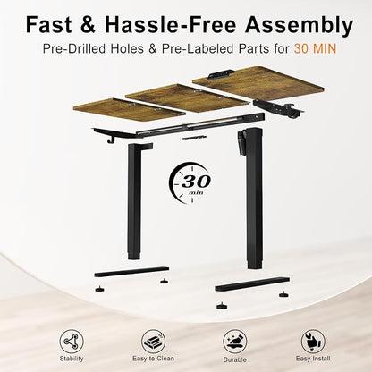 Electric Standing Desk, 55x24 Inches Sit Stand up Desk with 3 Memory Presets & Child Lock, Silent Motor, Heavy Steel Frame, Dual Hooks & Leveling Feet, for PC Workstation, Dark Walnut