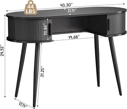 43" Mid-Century Writing Desk with Storage, Mid-Century Modern Home Office Wood Writing Desk for Bedroom, Small Table Compact Workstation for Living Room, Study (Black)