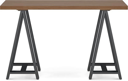 SIMPLIHOME Sawhorse SOLID WOOD and Metal 50 inch Wide Modern Industrial SOLID WALNUT WOOD and Metal Console Sofa Table in Walnut for the Living room Entryway and Bedroom