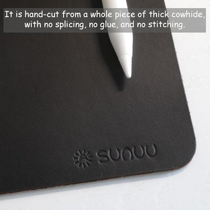 Mouse Pad-Premium Full Grain Genuine Leather-Handmade with Cowhide Crazy Horse Leather-Suitable for Working from Home or in the Office-Square 9.8x9.8in-Vintage Black