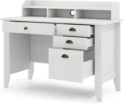48" Computer Desk with 4 Storage Drawers and Hutch Wood Executive Table for PC Laptop