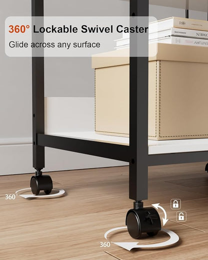 Tall Printer Stand with Charging Station, 4-Tier Mobile Cart, White | Adjustable Shelf for Home Office,Fits 3D Printer Shredder Scanner Fax
