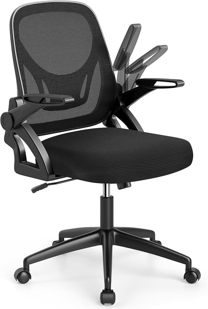 Giantex Mesh Office Chair, Ergonomic Desk Chair with Flip-up Arms & Lumbar Support, Height Adjustable Swivel Computer Desk with High Back for Home Office (Black)
