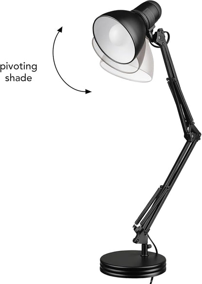 Globe Electric 5698601 28" Heavy Base Top Moving Spring Balanced Swing Arm Desk Lamp, Black, On/Off Rotary Switch on Shade, Office Decor, Reading Light, Home Essentials, Room Lighting