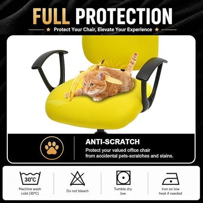 Stretchable Desk Office Chair Seat Covers - Universal Stretch Computer Chair Slipcover - 180GSM Washable Rotating Backrest Coverings & Cushion Protectors for Dogs, Cats, Pets, Yellow