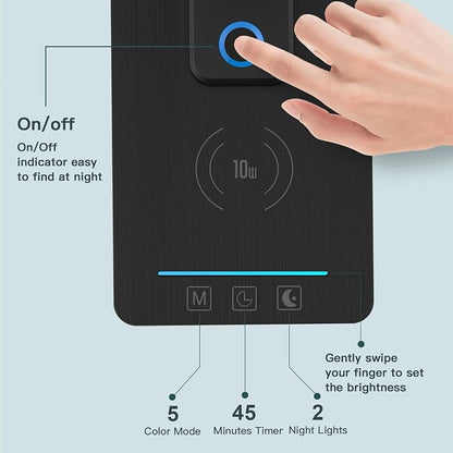 LAOPAO LED Desk Lamp with Wireless Charger: Desk Lamps for Home Office Bedroom, 5 Color Modes & Brightness Dimmable, 2 Night Light