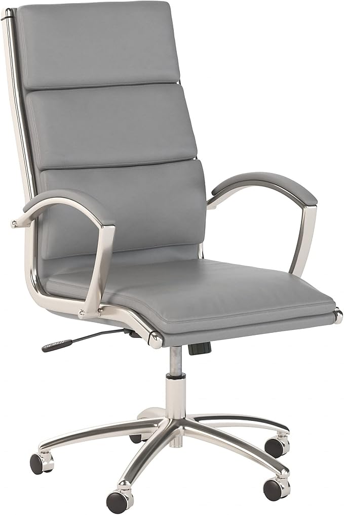 Bush Home Somerset High Back Leather Executive Office Chair in Light Gray