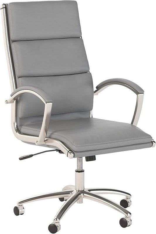 Bush Home Somerset High Back Leather Executive Office Chair in Light Gray