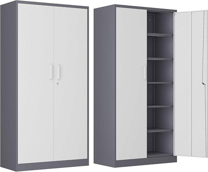 Metal Storage Cabinet with Lock,71" Garage Cabinets with 2 Doors and 4 Adjustable Shelves, Steel Locking Caninets Tall Tool Storage Cabnet, Lockable File Caninet for Home Office, Pantry