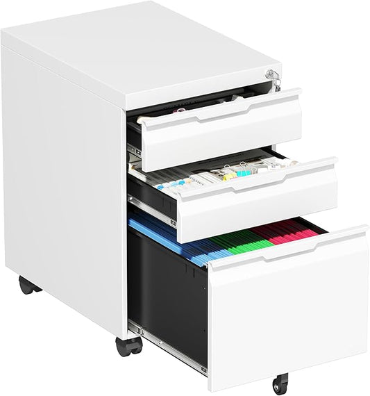 File Cabinets for Home Office,File Cabinet with Lock, 3 Drawer Metal Filing Cabinet for A4/Letter/Legal Size Folder, Assembly Required,White