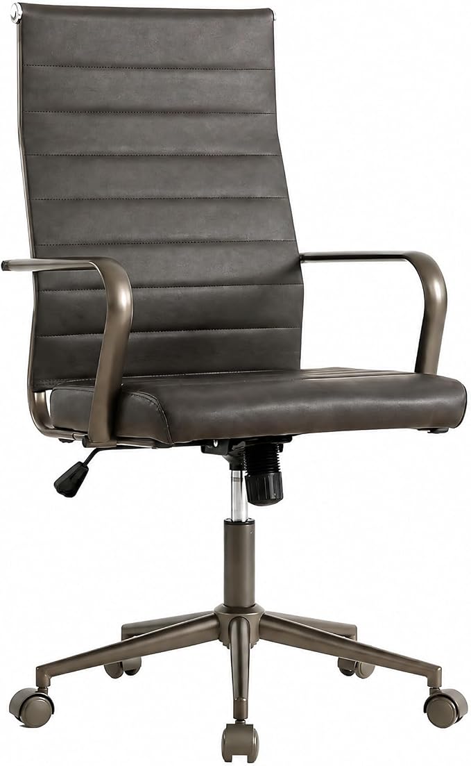 Okeysen Leather Office Desk Chair, Ergonomic Mid Century Modern Conference Room Chairs, Executive Ribbed Height Adjustable Swivel Rolling Chair for Home Office.