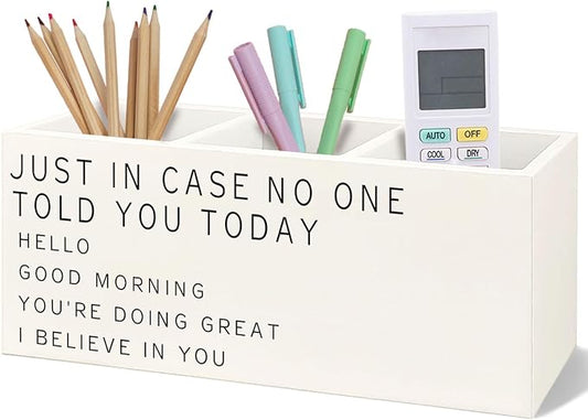Motivational Gifts Wooden Pen Pencil Holder for Desk, Just In Case No One Told You Today Positive Affirmation Wood Makeup Brush Toothbrush Holder Organizer for Home Office