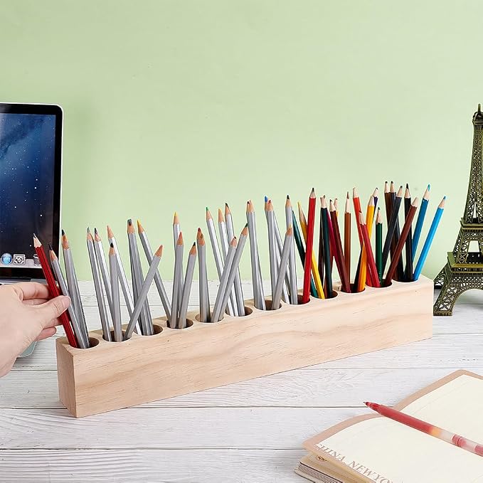 UNICRAFTALE Wooden Colored Pencil Holder Crayon Holder with 12 Holes Pencils Organizer Storage for Kids Storage Caddy Case Pen Holder for Colored Pencils Markers Crayons Desk Accessories