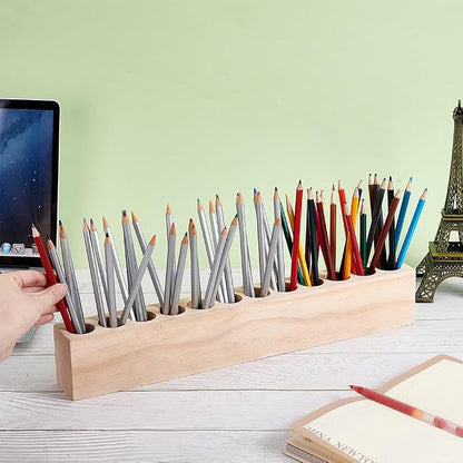 UNICRAFTALE Wooden Colored Pencil Holder Crayon Holder with 12 Holes Pencils Organizer Storage for Kids Storage Caddy Case Pen Holder for Colored Pencils Markers Crayons Desk Accessories