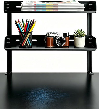 Yuxh Desk Clamp Shelf 16 Inch, Black | Space-saving, clip on or under shelf for panel tabletop, office, easy drill-free assembly, single-tier tray fits A4 paper
