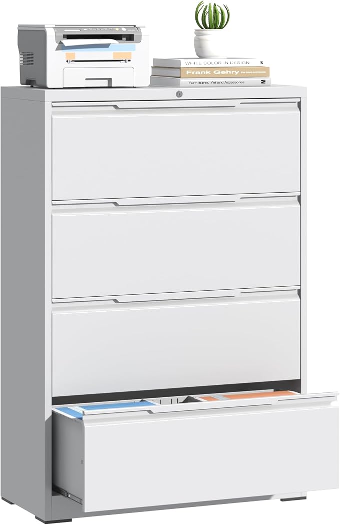 Lateral File Cabinet 4 Drawer, Metal File Cabinet with Lock | Filing Cabinets for Home Office, Black Locking Deep Drawer for Hanging Files Letter/Legal/A4/F4 Size, Assembly Required