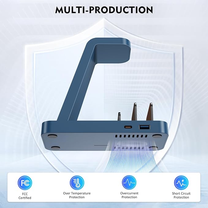 Wireless Charger for iPhone - 5 in 1 Charging Station for Multiple Devices Apple: Fast Wireless Charging Stand Dock for iPhone 17 16e 16 15 14 13 12 Pro Max Apple Watch Airpods(Blue)