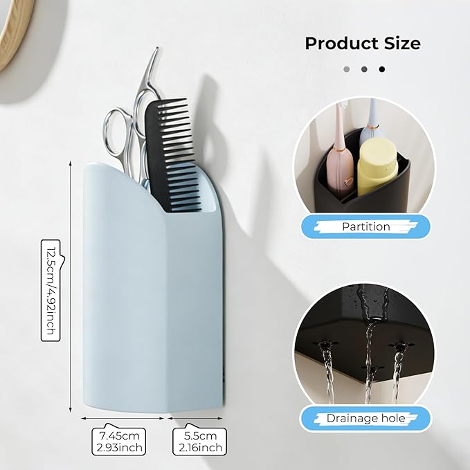 UMUST Silicone Pencil Holder, Self Adhesive Pencil Organizer for Desktop, No Drill Wall-Mounted Electric Toothbrush Holder, 3-Slot Multi-Functional Holder Accessories for Home, Office, School (Blue)