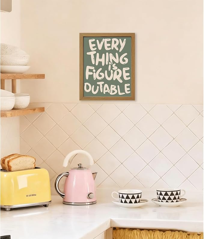 CXQILVER Everything is Figureoutable Framed Wall Art, Inspirational Positive Affirmation Canvas Wall Decor, Trendy Sage Green Motivational Quote Poster prints for Office Bedroom Classroom Dorm 8x10in