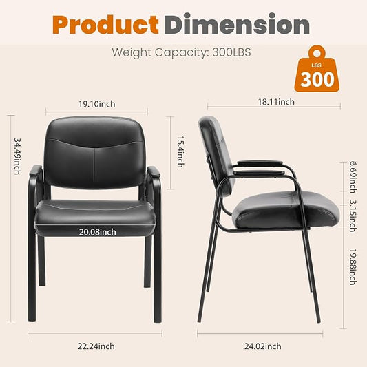 OLIXIS Office Waiting Room Chairs Set of 2, Leather Desk Reception Guest Stationary Side Chair with Padded Arms for Home Conference Meeting Lobby Area Medical Clinic Church