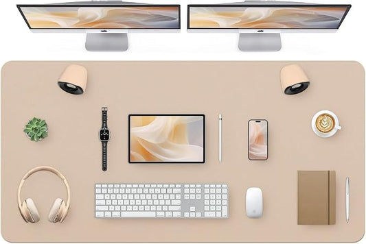 Bloss Extra Large Desk Mat 55" x 24", Non-Slip Dressing Table Cover Protector, Waterproof Student Study Desk Mat, PU Leather Computer Writing Desk Pad for Home Office and Decor - Beige