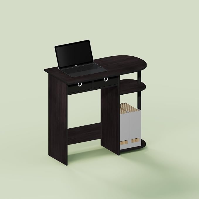 Ipoh Computer Desk, 32 Inch Writing Desk, Study Desk with Side Shelves and Bin Storage, for Home Office, Study Room, Mocha Charcoal
