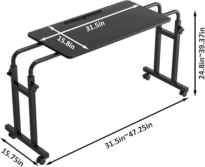 LINGMI Recliner Table, Overbed Table with Wheels Adjustable Height and Length Over Bed Desk, Hospital Heavy Duty Metal Leg Laptop Stand Tray
