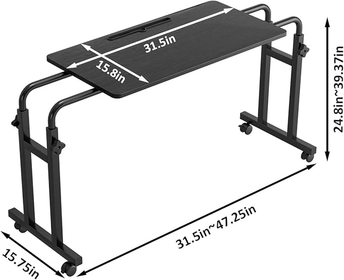 Furist Overbed Table with Wheels Laptop Desk Cart Table Over The Bed Table Adjustable Height and Length for Hospital and Home use