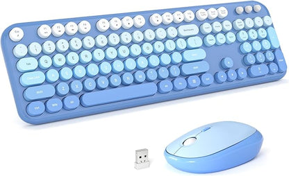 MOFII Wireless Keyboard and Mouse Combo, Full Size 2.4G Retro Round Computer Keyboard and Mouse Set, Plug and Play, for Windows, Computer, Desktop, PC, Notebook - (Blue Gradient)
