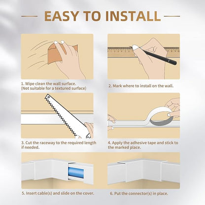 Delamu Cord Hider, 315in Cord Covers for Wires on Wall, One-Cord Cable Hider, Wire Hiders Wire Covers for TV Cords on Wall, Easy Mount Cable Cover Management Kit, 20 x L15.7 W0.59 H0.4in, White