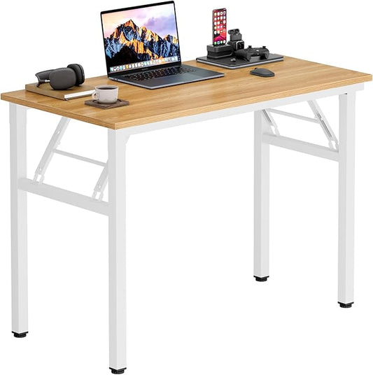 Need Office Computer Desk -35.8 L Sturdy and Heavy Duty Folding Laptop Table,Writing Table/Home Office Desk/Sewing Table, No Assembly Required, Teak & White Frame