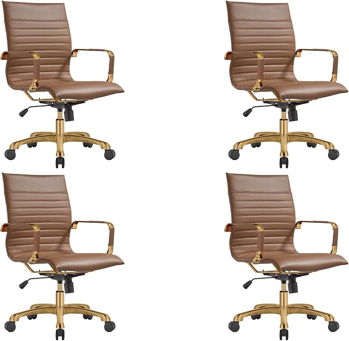 LeisureMod Harris Modern Ergonomic Executive Office Chair, High-Back Leather Conference Desk Chair with Adjustable Height, Tilt Control, 360° Swivel & Gold Frame for Home Office
