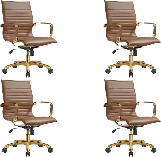 LeisureMod Harris Modern Ergonomic Executive Office Chair, High-Back Leather Conference Desk Chair with Adjustable Height, Tilt Control, 360° Swivel & Gold Frame for Home Office