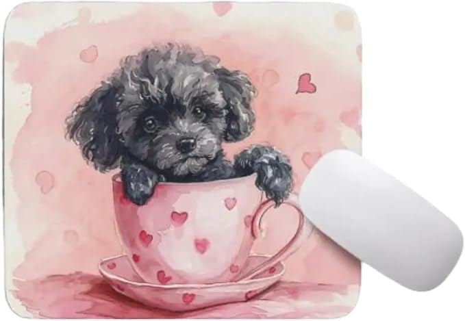 TUBBIE Basic Mousepad Puppy in Tea Cup Mouse Pad Desktop Laptop Computer Accessories Home Office Gaming Work Desk Computer Non-Slip Rubber Gift for Dogs Lover Mousepad Coffee or Tea (Poodle)