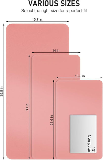 Desk Pad, 30" x 14" PU Leather Non-Slip Desk Mat Large Mouse Pad for Desktop, Waterproof Laptop Computer Writing Mat for Office, Home, Work, Gaming, Flower Pink