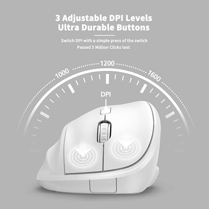 Ergonomic Wireless Mouse 2025 New Updated Smaller with USB-A Receiver for PC Computer, Laptop and Desktop, Ergo Mouse Vertical with Silent Clicks Long Battery Life, Up to 1600 DPI, White