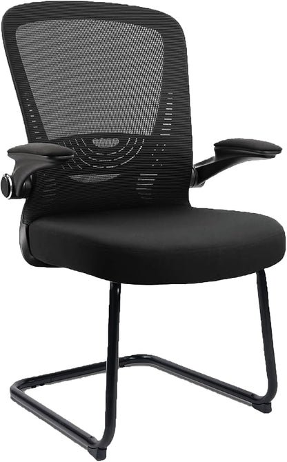 CLATINA Waiting Room Chairs with Flip Up Arms and Adjustable Lumbar Support, Office Guest Chairs & Reception Chair for Conference Room, Breathable Mesh Black Desk Chair No Wheels for Elderly