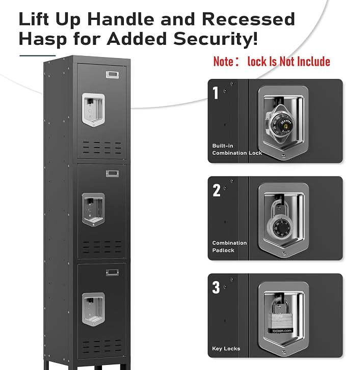 BUTISOW Metal Lockers - 66" Height Steel Lockers for Employees with 3 Door Storage Locker with Card Slot for Employees Gym School Home Office Garage - Assembly Required