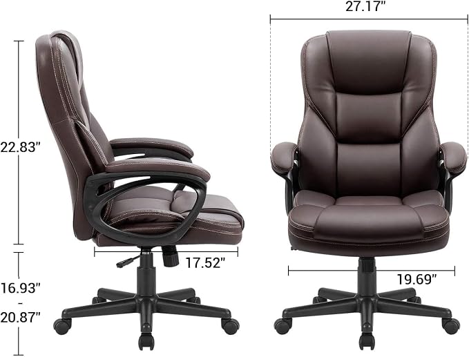 Furmax Office Executive Chair High Back Adjustable Managerial Home Desk Chair, Swivel Computer PU Leather Chair with Lumbar Support (2, Brown)