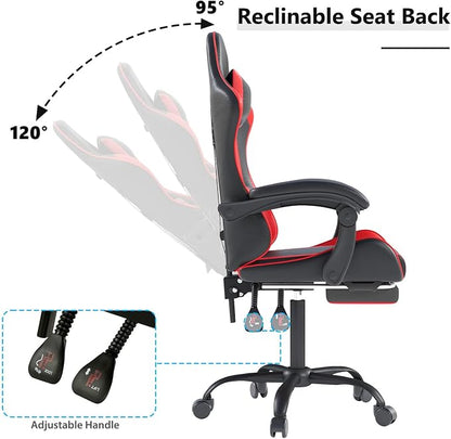 OS MOTOR Gaming Chair with Headrest and Lumbar Support, Ergonomic High Back Office Chair, Racing Style Executive Computer Desk Chair, Leather Adjustable Swivel Task Chair for Home Office (Red Black)