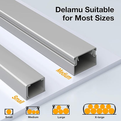 Delamu 157in Cord Hider, Cord Cover Wall Cable Management, Paintable Wire Cover for Cords, Cable Hider Raceway Kit, Cable Cover Concealer, Wire Hiders for TV on Wall, 10 X L15.7 W1.18 H0.6in, Grey