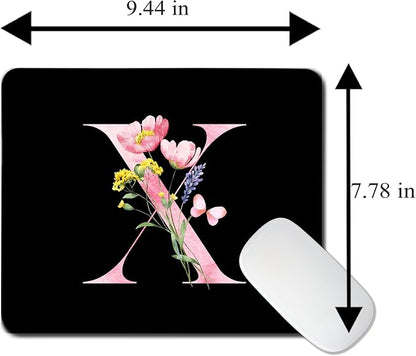 Mouse Pad Pinks Flowers Initial Letters Mousepad Desktop Laptop Computer Accessories Home Office Gaming Work Desk Computer Non-Slip Rubber Monogram Floral Alphabet A-Z mousepad (X)