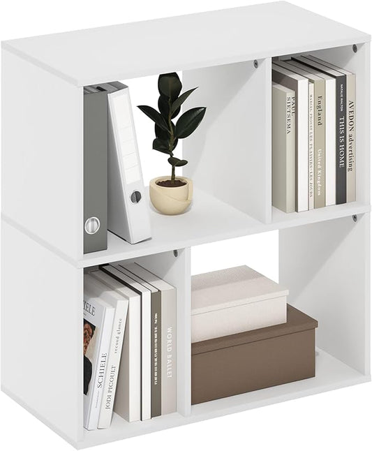 Furinno DALY Book Shelf, 4-Cube Bookshelf, Cube Storage Organizer Bookcase with Irregular Compartments, 11.7 x 23.6 x 24.7, for Living Room, Bedroom, Home Office, White