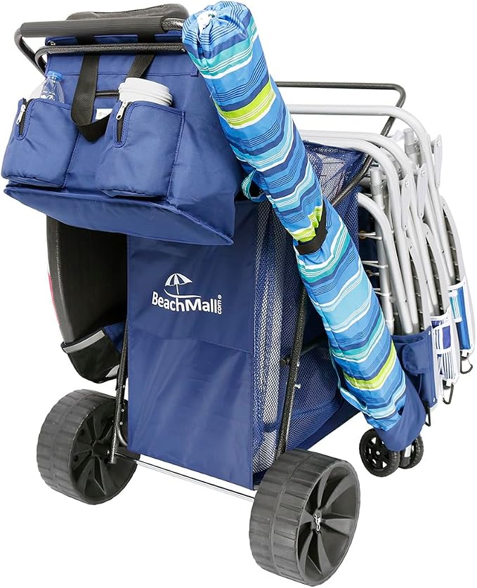 Ultimate Buggy Beach Cart with Big Wheels for Sand, Wide Wheel Wagon with Insulated Cooler Bag, Body Board and Umbrella Holder, 100 lbs Capacity