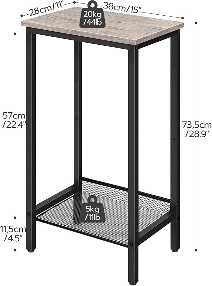 HOOBRO Tall Side Table, Industrial End Telephone Table with Adjustable Mesh Shelves, Small Tall Nightstand for Living Room, Bedroom, Entryway, Office, Greige BG03DH01