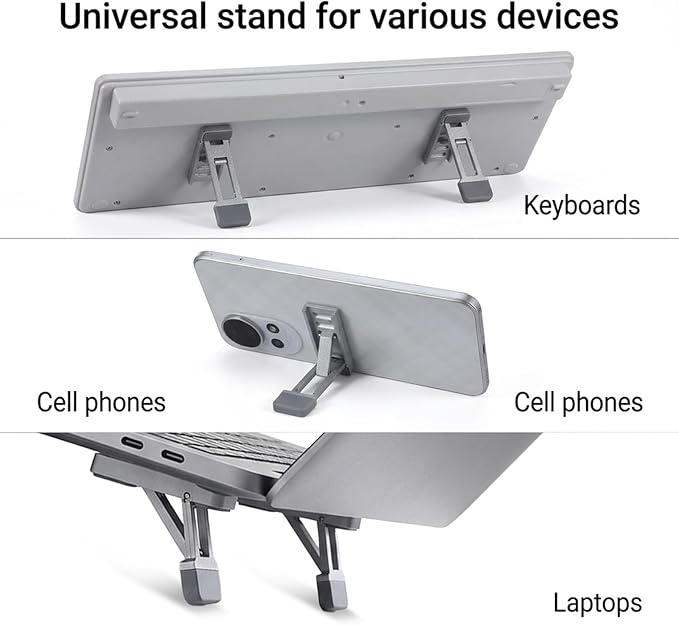 2PCS Keyboard Riser Portable Stand for Desk, Mini Foldable Laptop Feet Laptop Stand with Anti-Slip Pads Three Tilt Keyboard Angle Riser for Most Keyboards Office Accessories (Silver)